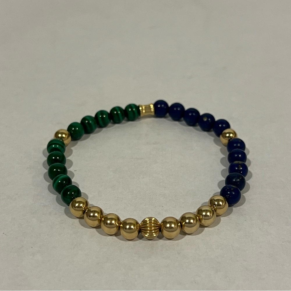 Lapis Malachite 14k Gold Filled Gemstone Stretch Bracelet 6mm